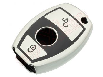 Producto genérico - Funda TPU plateada 2 botones para telemando de vehículos Mercedes